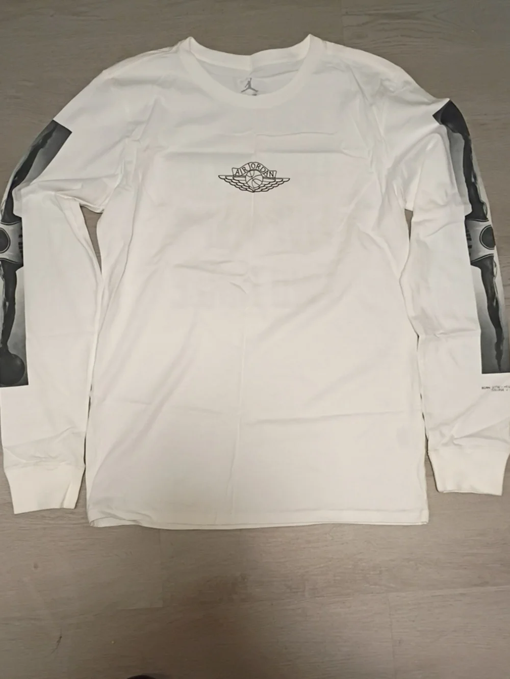 Jordan White Long-Sleeve Tee with Black Sleeve Graphics